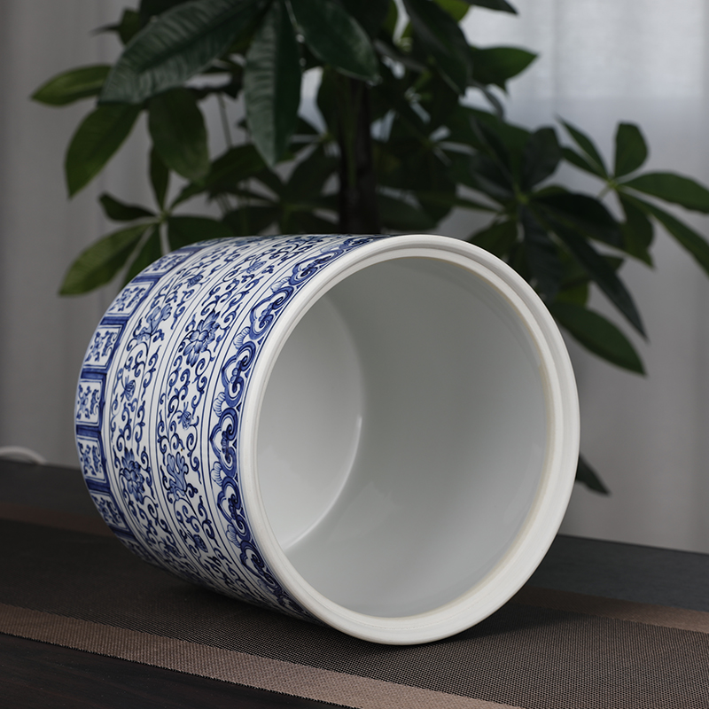 Retro creative seven loaves caddy fixings of blue and white porcelain ceramic big yards two jins of pu 'er tea pot package installed storage tanks