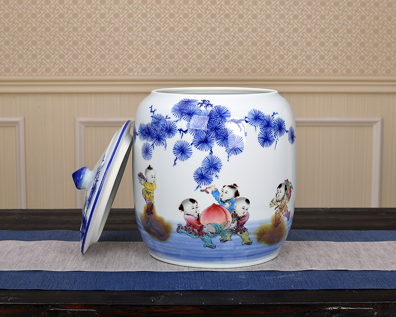 Jingdezhen ceramics with seven loaves puer tea caddy fixings cylinder extra large household sealed as cans packaging moistureproof