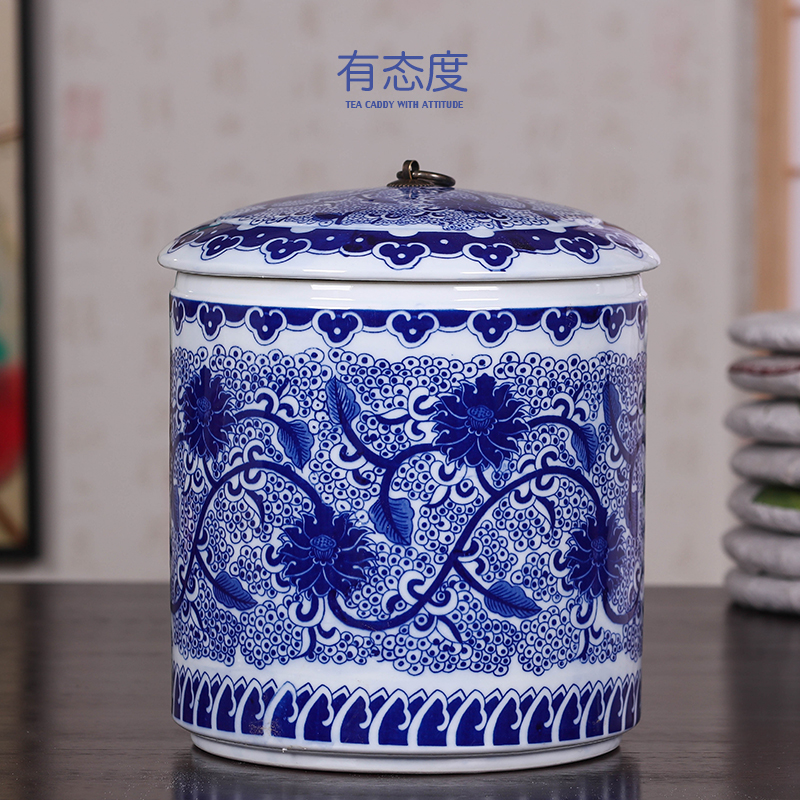 Jingdezhen blue and white porcelain tea pot storage tanks with restoring ancient ways puer tea packaging cake box of tea urn, the seventh, peulthai the POTS