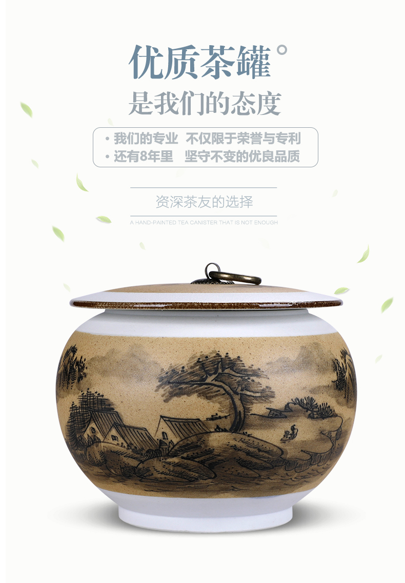 Manual painting POTS caddy fixings landscapes half jins to ceramic seal pot small pu 'er tea storage jar packaging