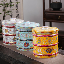 Puer seven cake storage tea cans pastel ceramic tea cans sealed cans large size retro tea tanks Jingdezhen storage cans