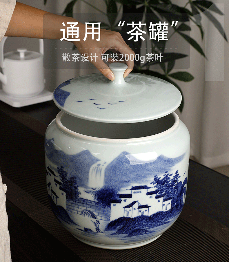 Hand made blue and white porcelain tea pot ceramic seal moisture storage tank size 1 catty installed receives large capacity to heavy cylinder