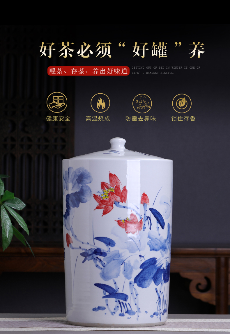 Lotus to heavy straight puer tea boxes caddy fixings household ceramics shengchan dui seal pot of tea cake storage tanks