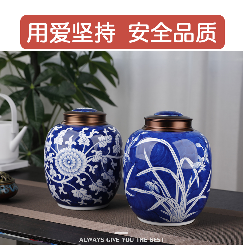 Restoring ancient ways of jingdezhen blue and white porcelain caddy fixings general seal pot size 1 catty gift box packaging moistureproof storage tanks