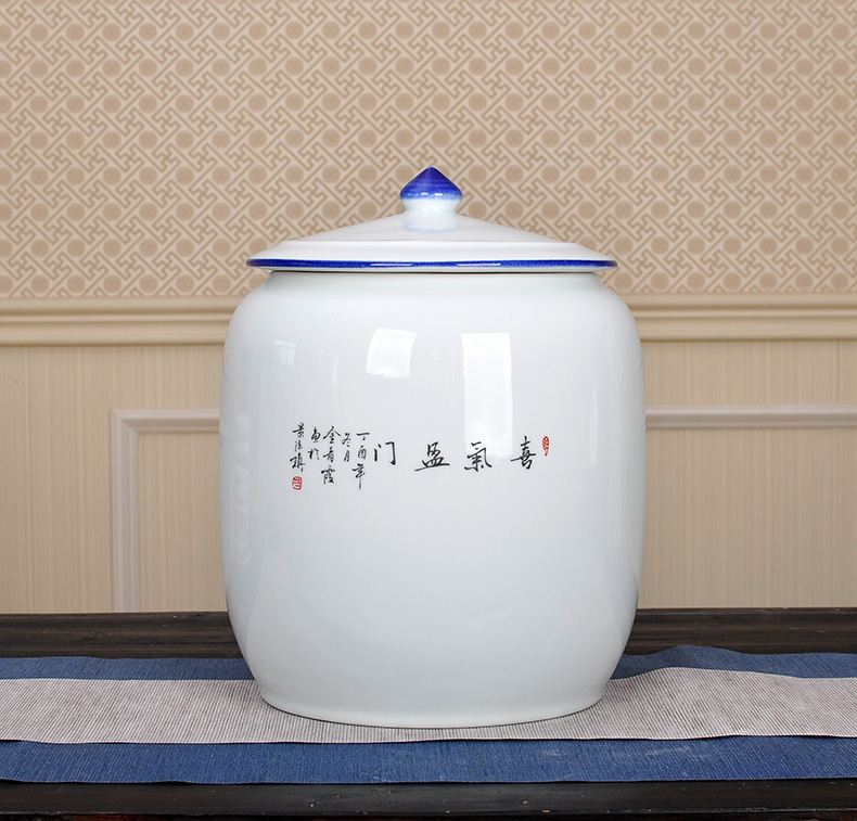 Jingdezhen ceramics with seven loaves puer tea caddy fixings cylinder extra large household sealed as cans packaging moistureproof