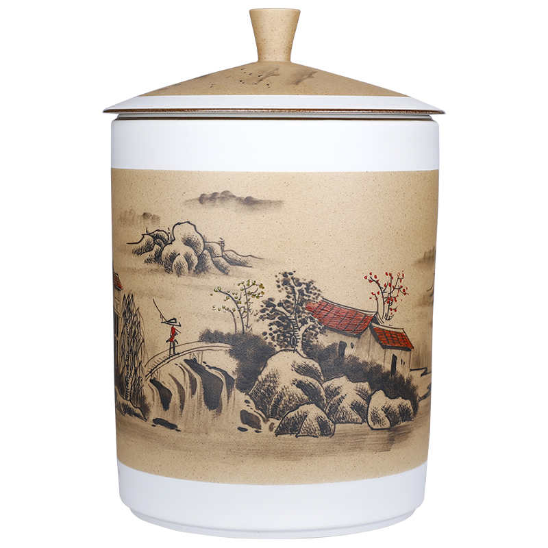 Pure manual Chinese pu 'er tea caddy fixings ceramic seal tank 10 tea cake tea urn storage large tea home