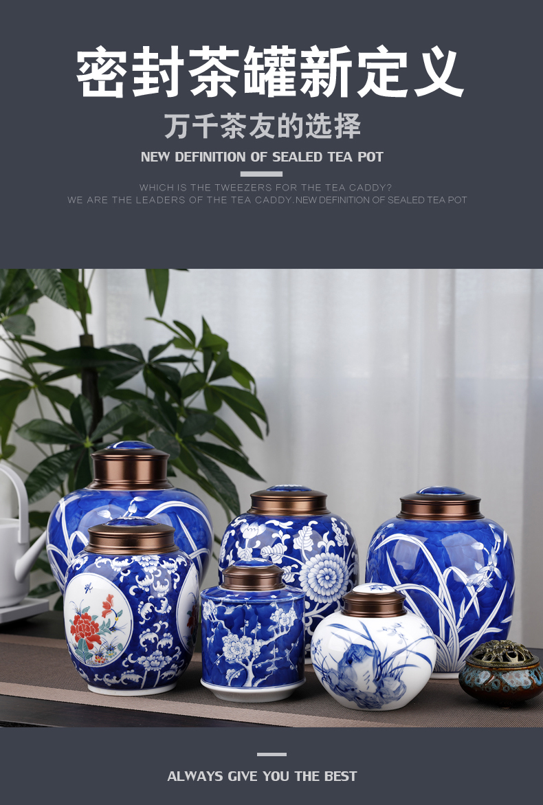 Restoring ancient ways of jingdezhen blue and white porcelain caddy fixings general seal pot size 1 catty gift box packaging moistureproof storage tanks