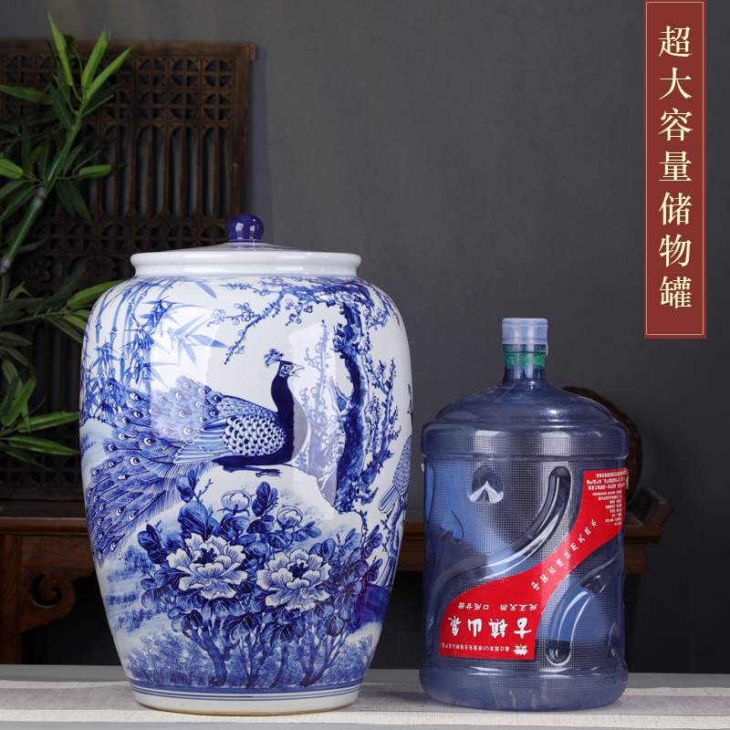 Peacock retro hand - made oversized caddy fixings puer tea cake store tea urn jingdezhen ceramic porcelain collection tank