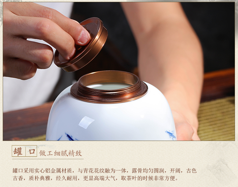 All checking ceramic tea pot of tea packaging storage tank metal cover double seal airtight jar of small POTS