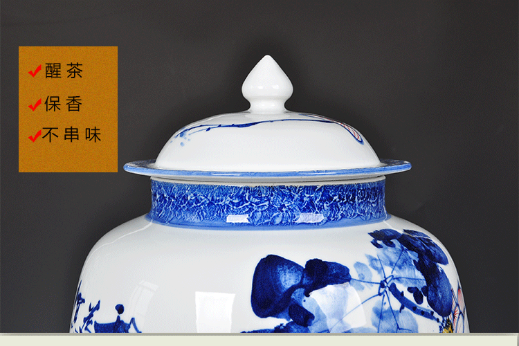 Blue and white porcelain tea pot large furnishing articles pu 'er ceramic jar airtight storage scattered tea POTS, tea tea urn