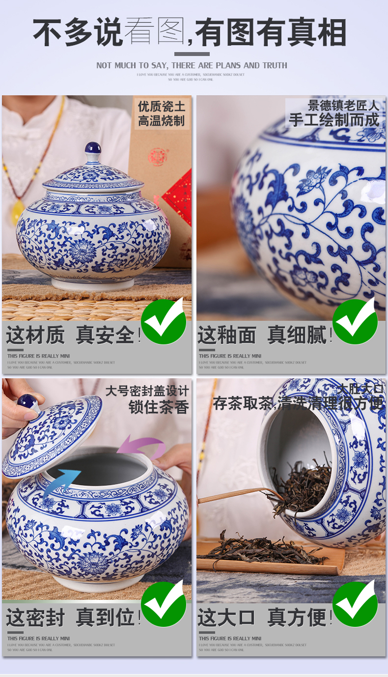 Blue and white porcelain tea pot ceramic small seal tank storage tanks large 1 catty put it old white tea tea POTS