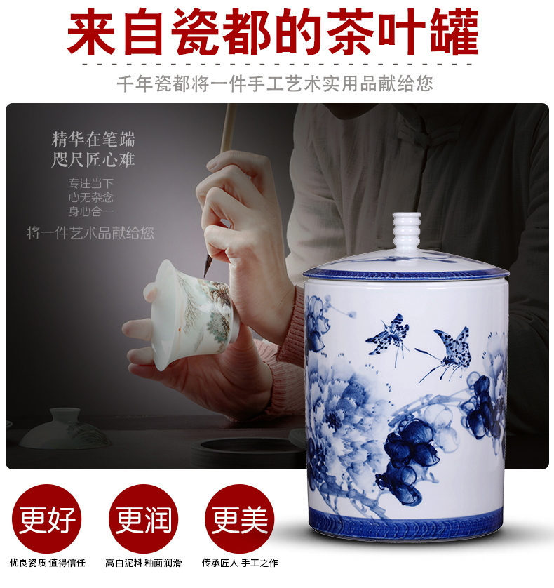Hand made blue and white porcelain tea pot ceramic household seal can save tea POTS box packing large storage tank