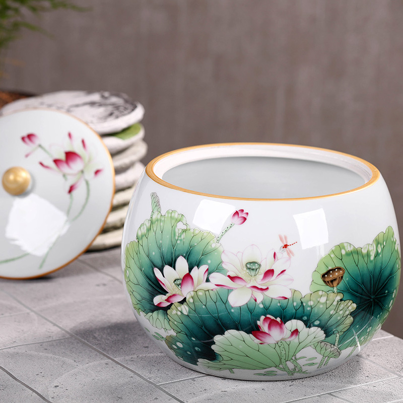 Jingdezhen ceramic pot of tea caddy fixings big yards seal pot large household storage tank puer tea cake storage tanks