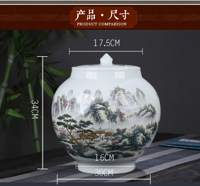 Jingdezhen ceramic vase furnishing articles loose tea with cover storage tank caddy fixings large 5 jins of moisture - proof seal up tea pot