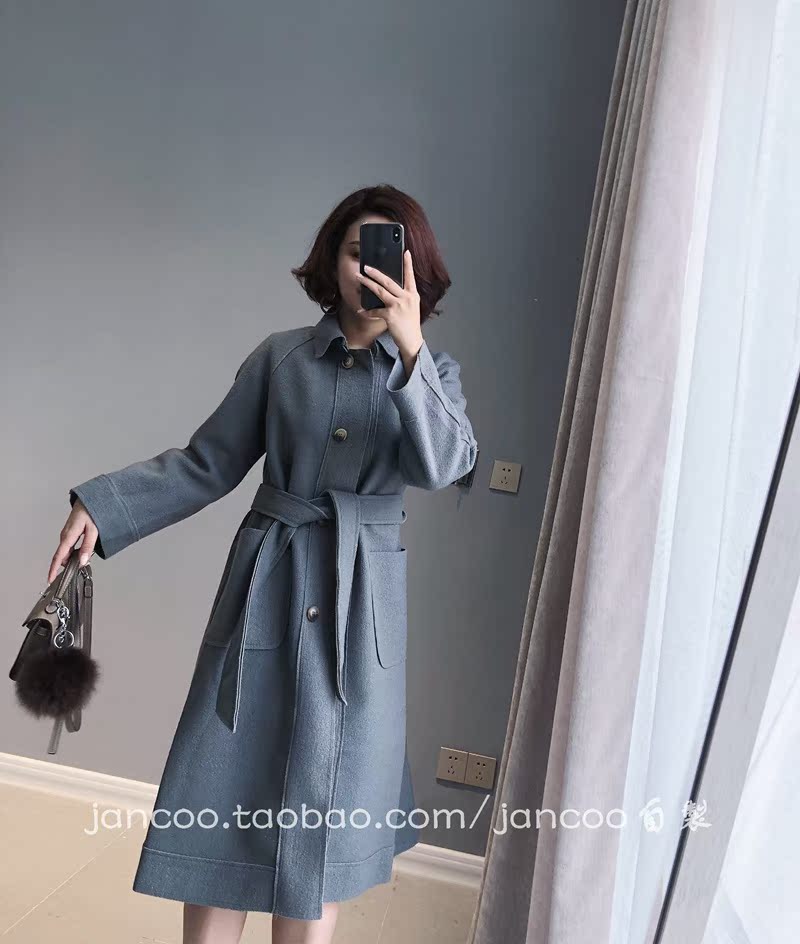 JANCOO mùa thu và mùa đông dây thắt lưng áo len màu đơn giản đơn giản gọn gàng áo choàng gió áo len màu xám lạc đà mẫu áo da nữ đẹp 2020