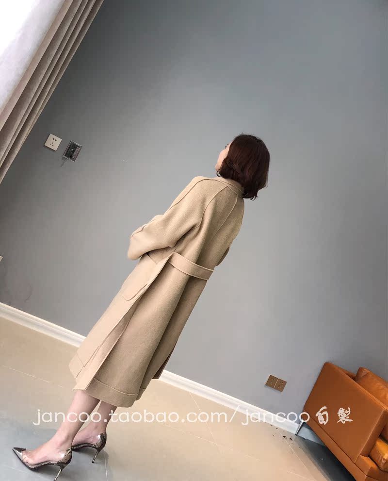 JANCOO mùa thu và mùa đông dây thắt lưng áo len màu đơn giản đơn giản gọn gàng áo choàng gió áo len màu xám lạc đà mẫu áo da nữ đẹp 2020