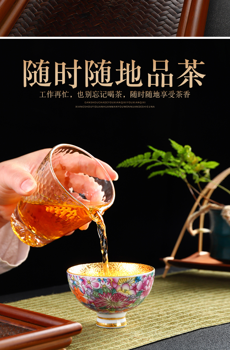 Recreation jingdezhen small ceramic cups and gold colored enamel kung fu tea bowl master cup sample tea cup single CPU