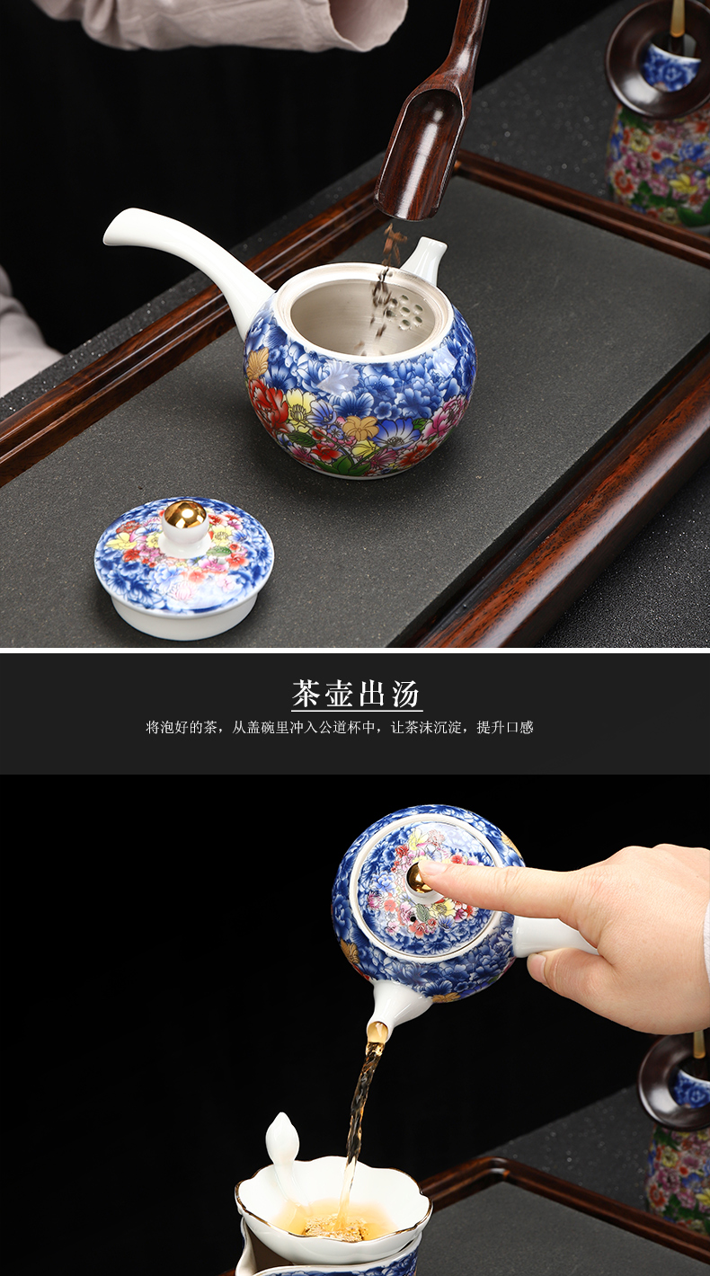 Recreational product ceramic flower splendid colored enamel coppering. As sterling silver 999 kung fu tea set home office tea set