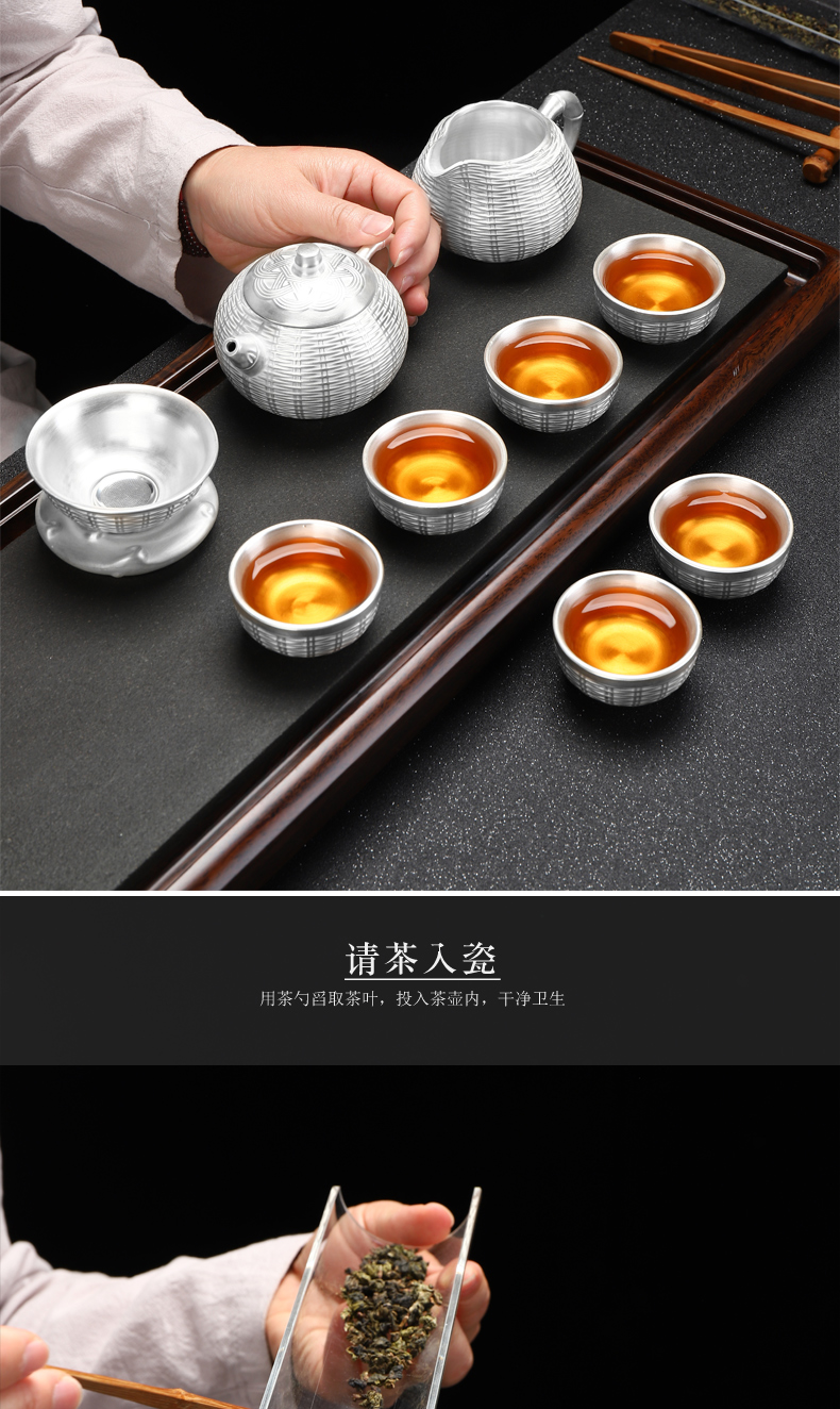 Recreational product tasted silver gilding kung fu tea set suit household contracted ceramic cup lid bowl silver tea service, 999