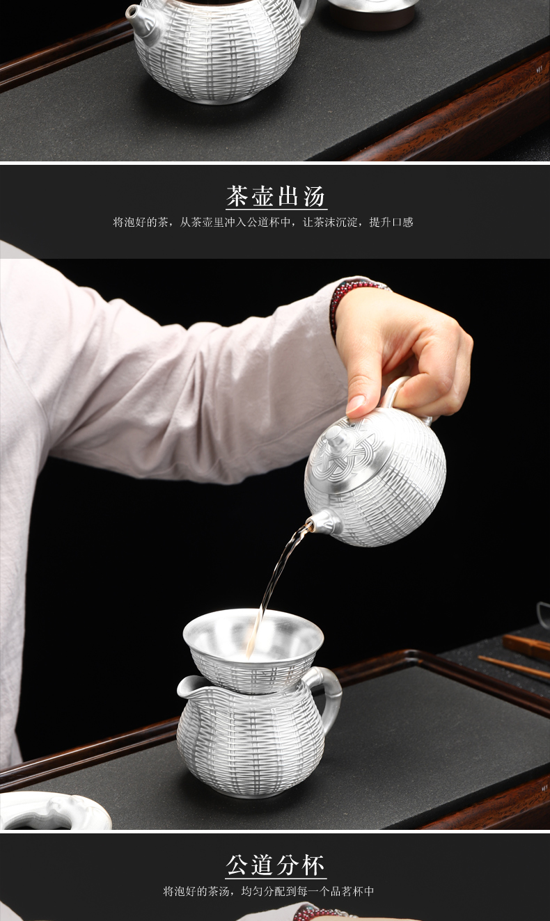 Recreational product tasted silver gilding kung fu tea set suit household contracted ceramic cup lid bowl silver tea service, 999