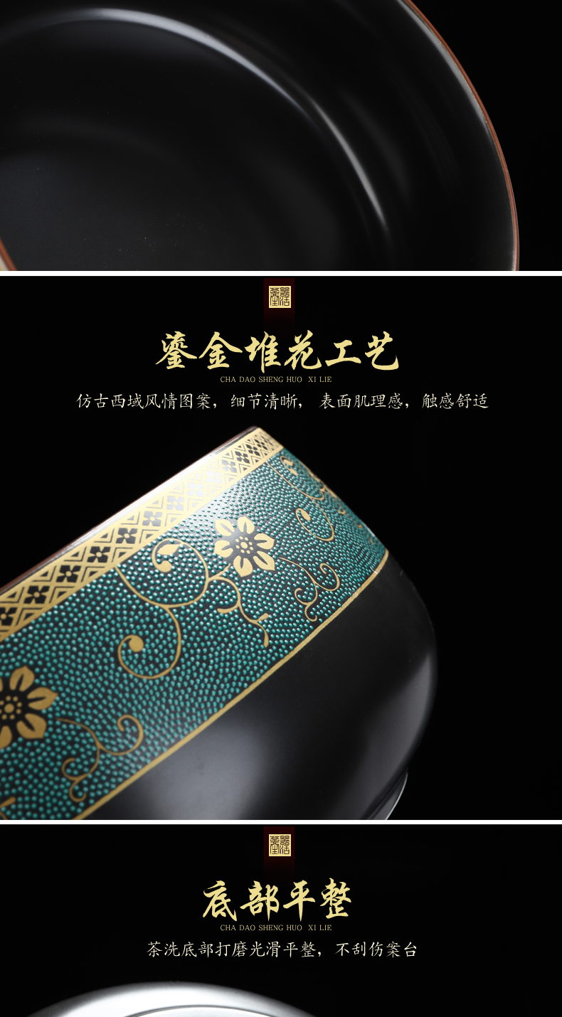 Recreational product ceramic household contracted to build water restoring ancient ways is big in hot fragrant cylinder colored enamel gold kunfu tea spoon