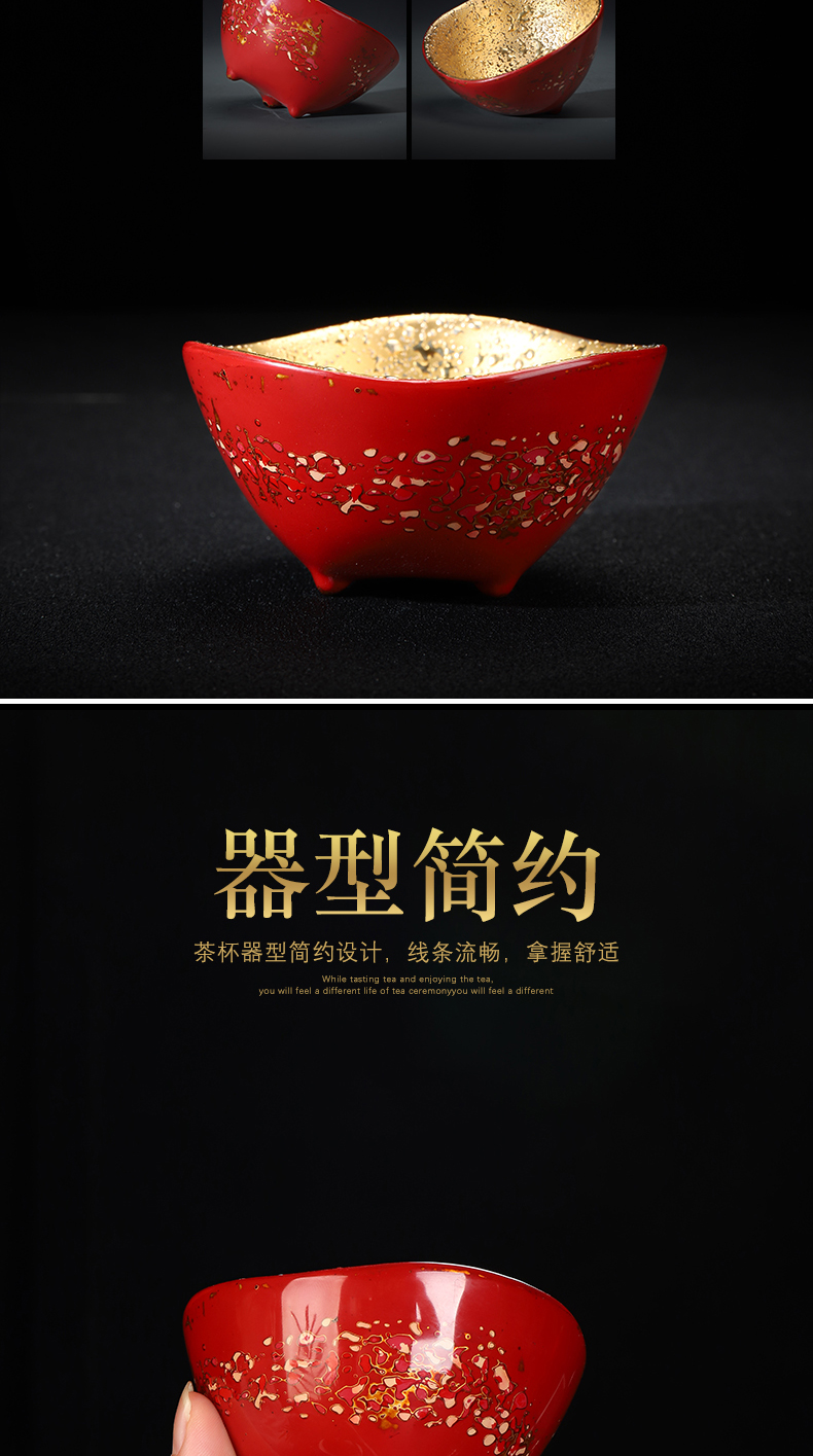 Recreational product lacquer checking ceramic tea set gold cup with three legs big master cup sample tea cup Chinese single CPU