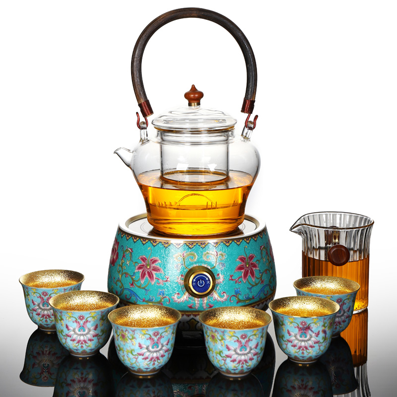 Recreational product electric TaoLu kung fu tea set tea stove ceramic gold colored enamel mini boiled tea cups of a complete set of the home