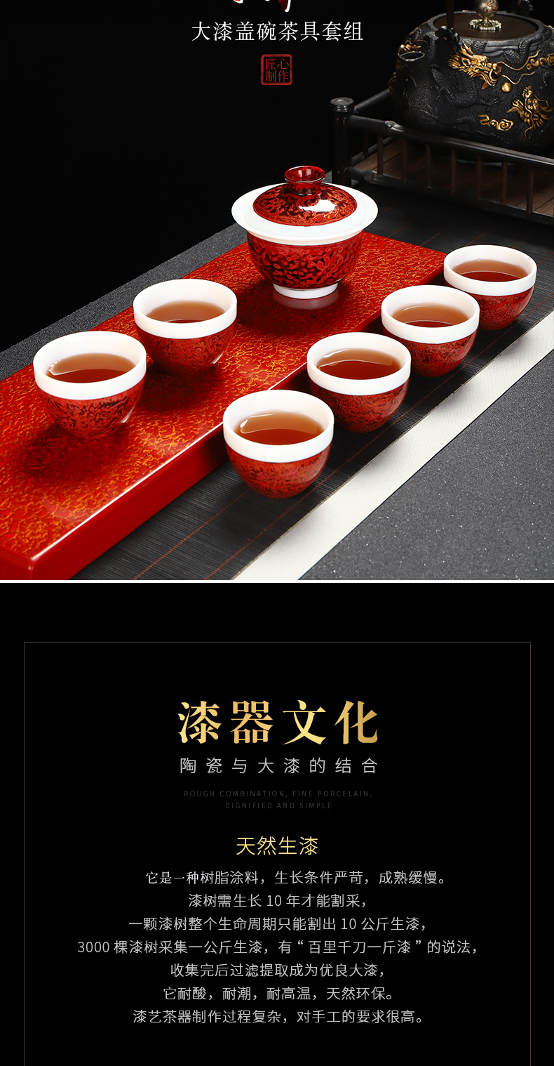 Recreational product lacquer tea set new Chinese style restoring ancient ways dehua white porcelain suet jade Chinese lacquer tureen Chinese lacquer ceramics by hand