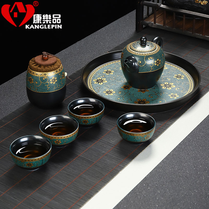 Recreation travel product blue - and - white kung fu tea set mini four cup teapot receives a pot of jingdezhen ceramic tea tray