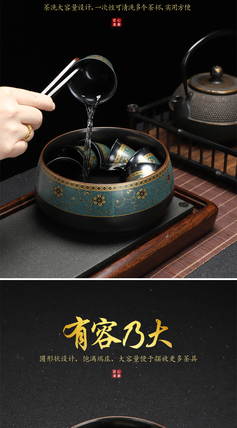 Recreational product ceramic household contracted to build water restoring ancient ways is big in hot fragrant cylinder colored enamel gold kunfu tea spoon