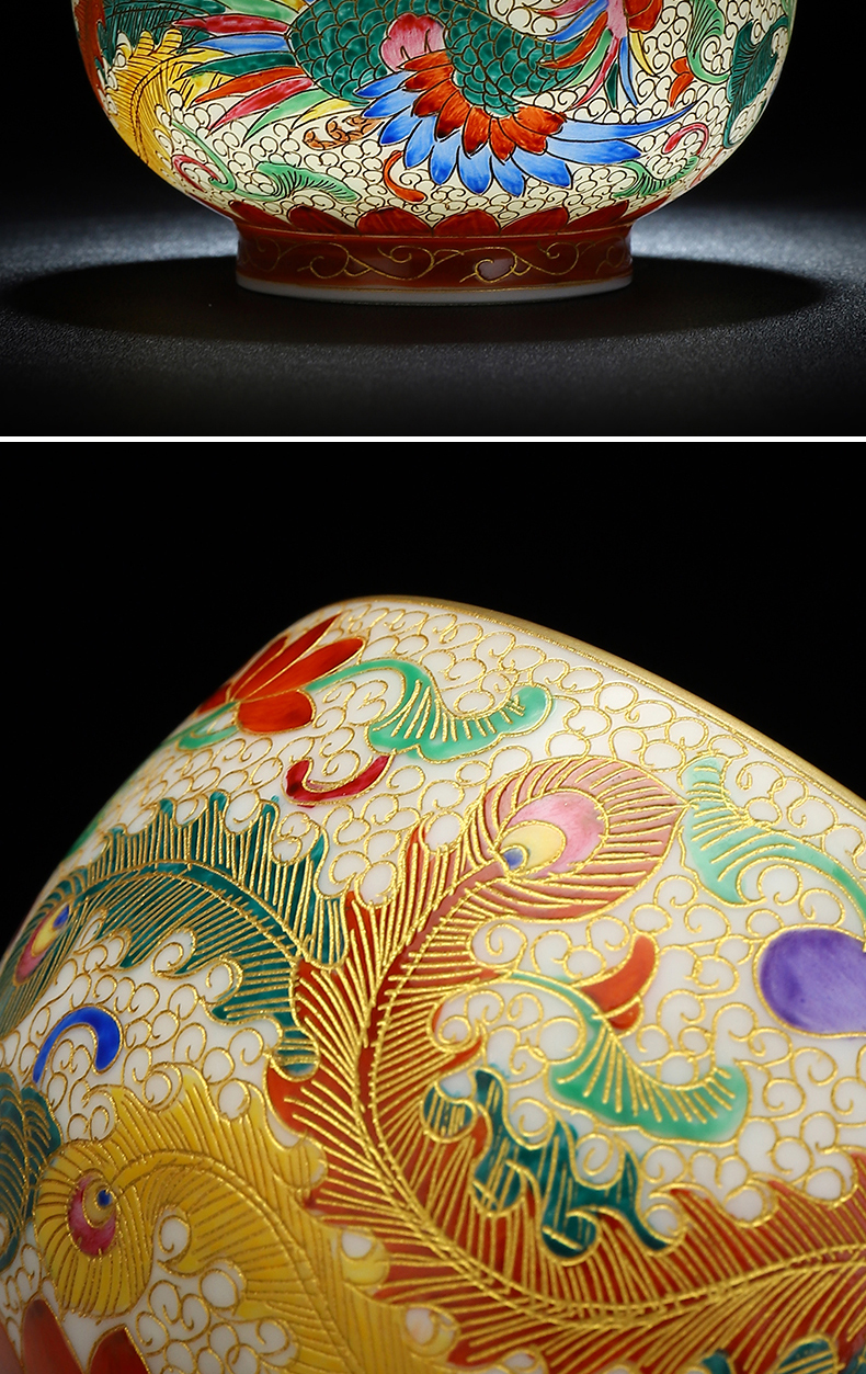 Recreational product of jingdezhen ceramic hand - made wire inlay enamel see colour longfeng cup paint sample tea cup master cup kung fu tea set