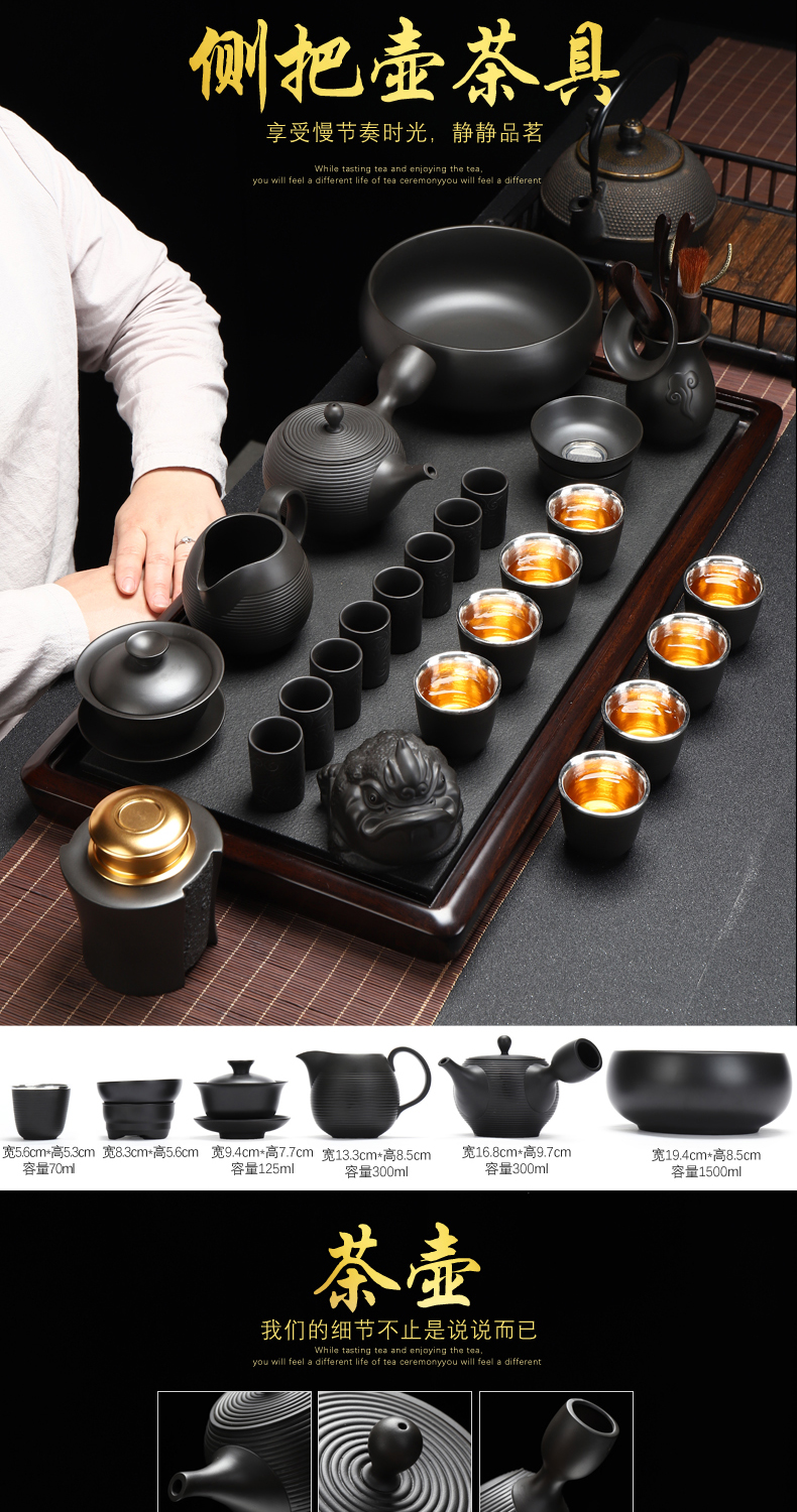 Recreational product manual pure silver 999 purple sand tea sets xi shi pot of tea cups of a complete set of household kung fu tea set