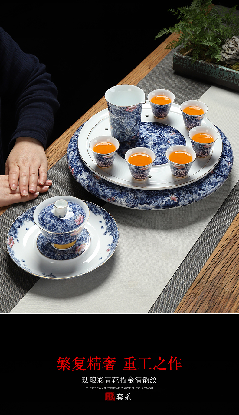 Recreational product powder enamel see colour of a complete set of ceramic tea set against the very hot kung fu tea set Chinese blue and white porcelain cup home