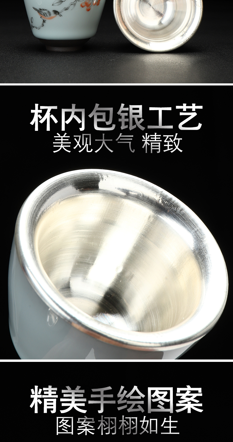 Recreational product silver checking fine silver 22 g ceramic cups kung fu tea cup 999 bales silver master characteristics