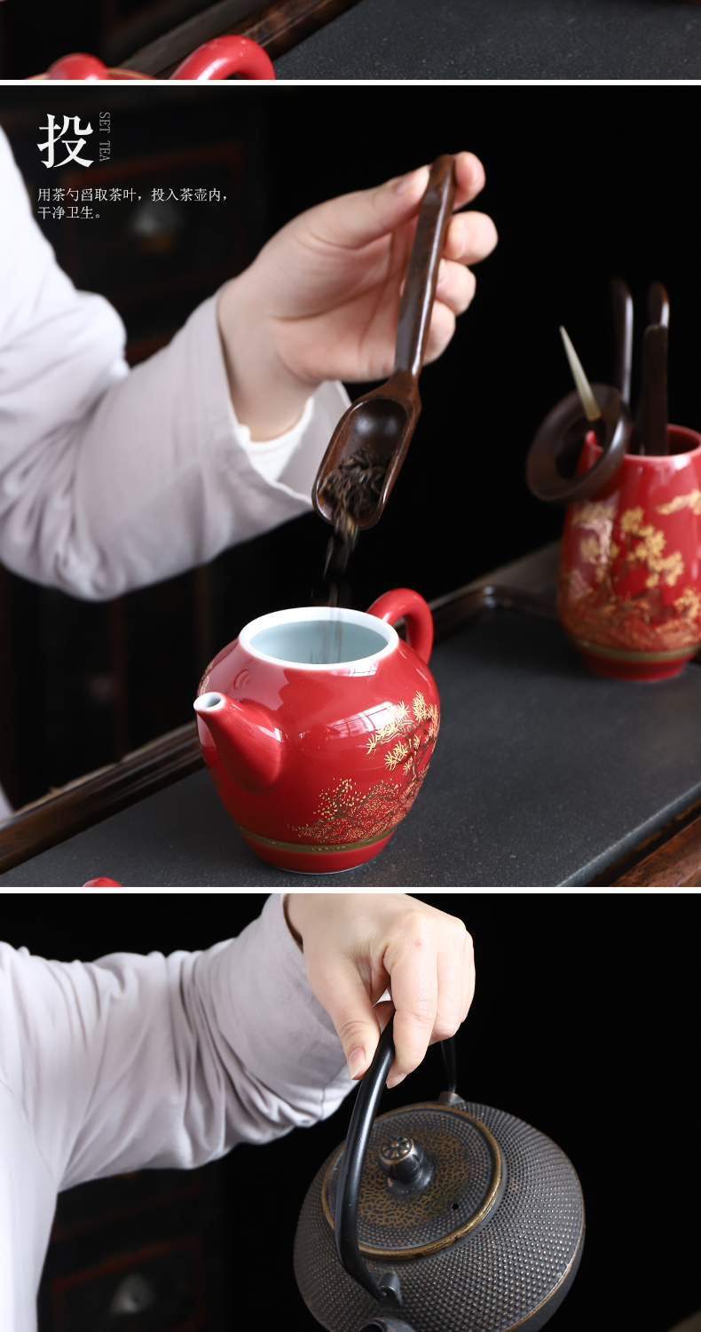 Recreational product kung fu tea set household Jin Liu silver lid to use ceramic cups office gift box custom package