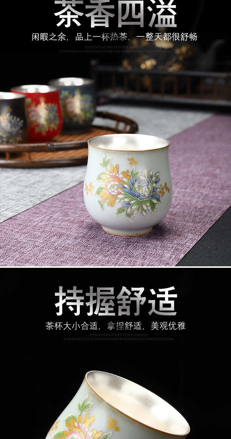 Recreational product of pottery and porcelain enamel color coppering. As silver cup master cup of large single cup 999 silver bladder sample tea cup tea set