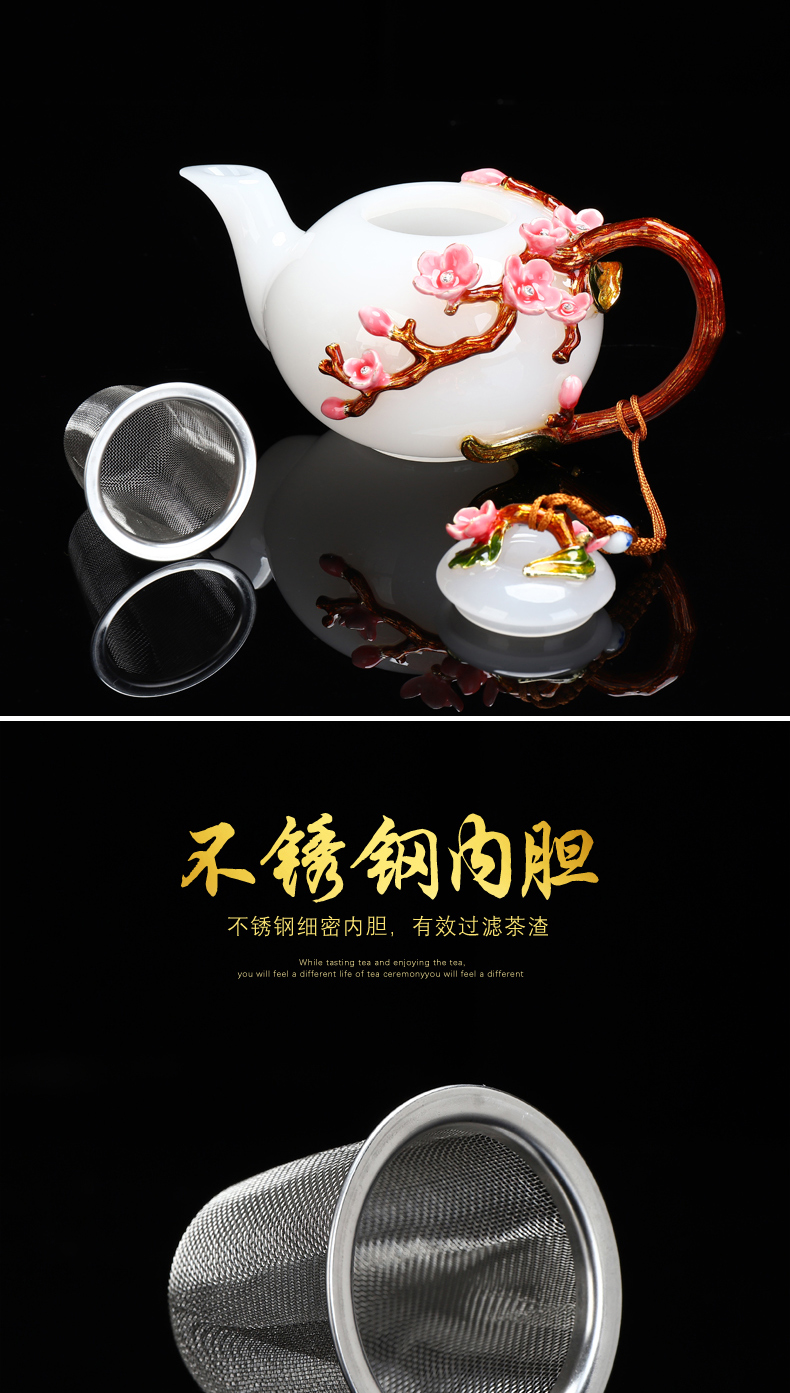 Recreational product household white jade porcelain tea cups filter manual colored enamel teapot kung fu tea glass gift set