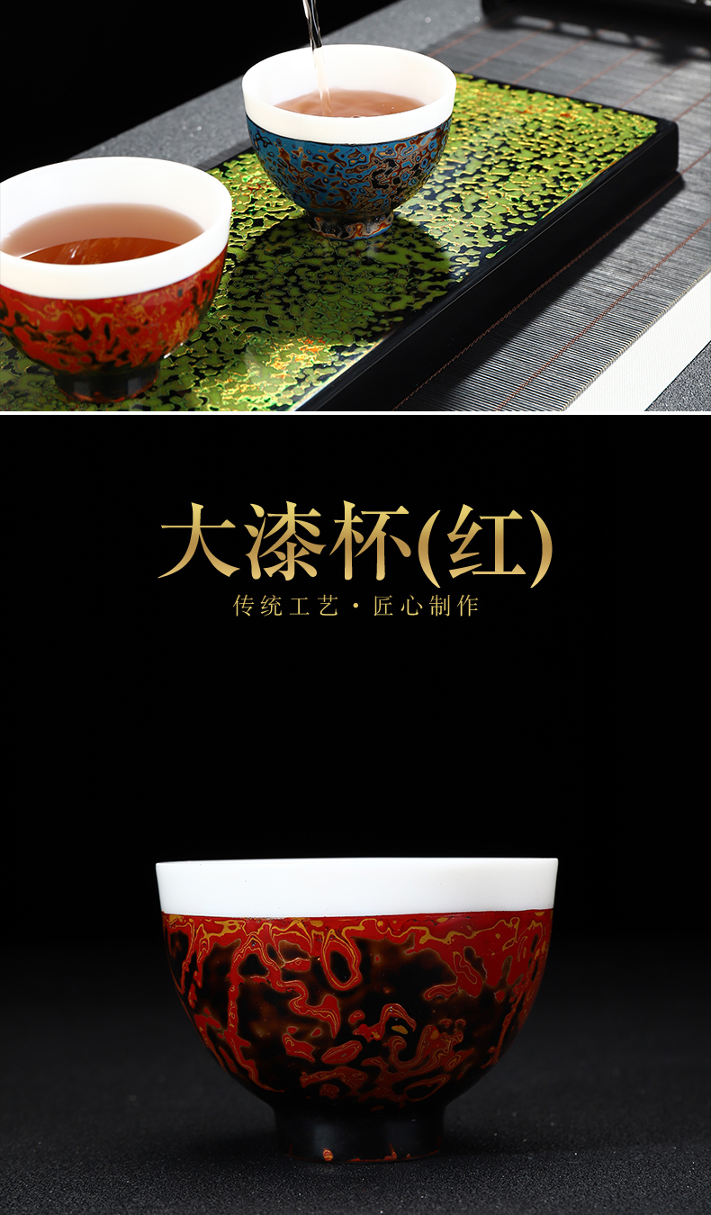 Recreational product lacquer tea palace wind high - white kung fu tea cup of pure checking Chinese lacquer cups sample tea cup