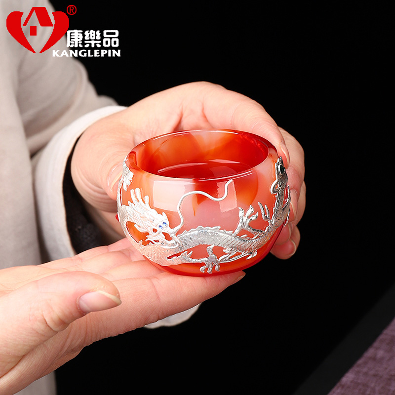 Recreational product silver agate jade porcelain teacup masters cup sample tea cup upset coloured glaze jade "bodhi kung fu tea set