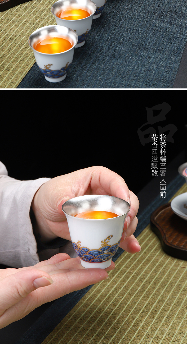 Recreational product ceramic coppering. As silver 999 kung fu tea set tureen teapot small tea cups of a complete set of gift boxes