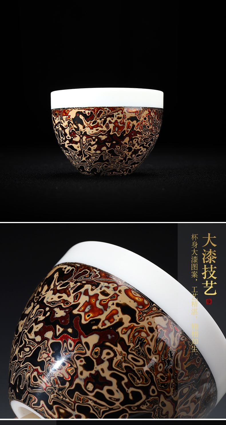 Recreational product lacquer ware jingdezhen ceramic cup tea tea set keep artist Wang Cunxu big white porcelain collection certificate