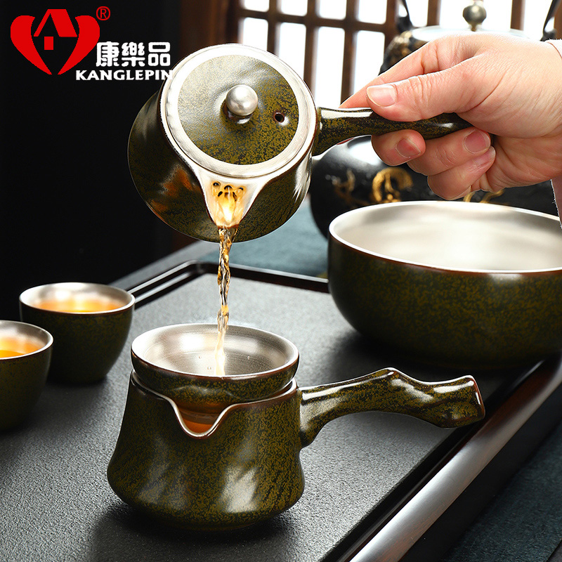 Recreational products built light dust glaze suit kung fu tea tasted silver gilding 999 ceramic cups of tea set the whole household restoring ancient ways