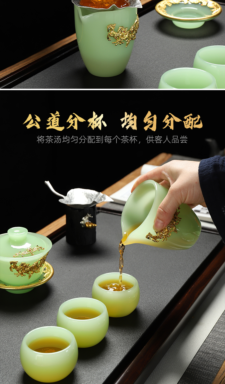 Recreational product azure with silver coloured glaze tea set jade porcelain creative kung fu tea tureen high - grade the whole household