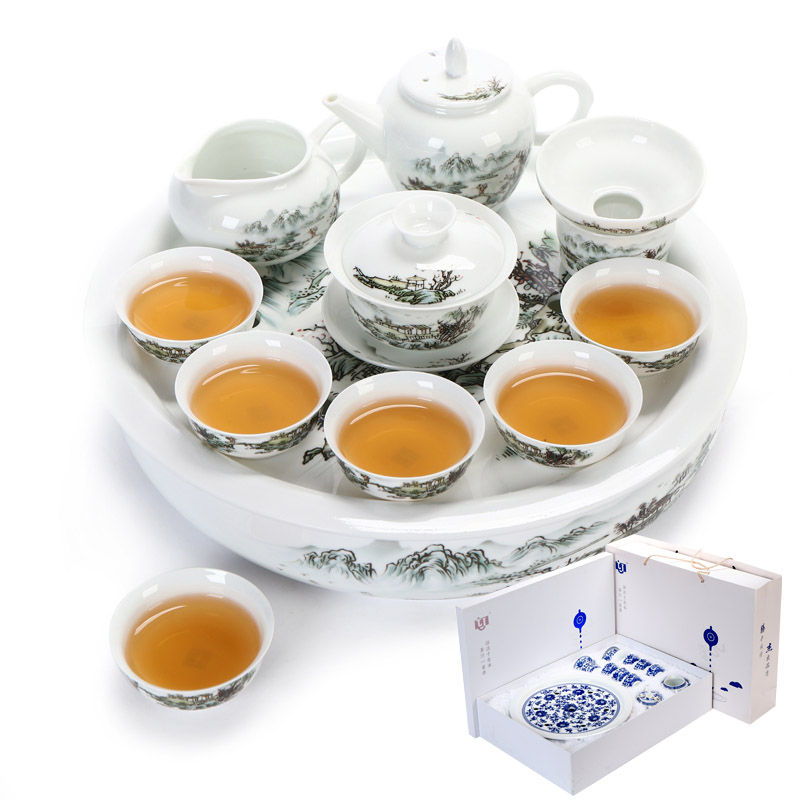 Recreation article 13 inches of a complete set of tea tray ceramic household suit kung fu tea pot saucer double circular Chinese style