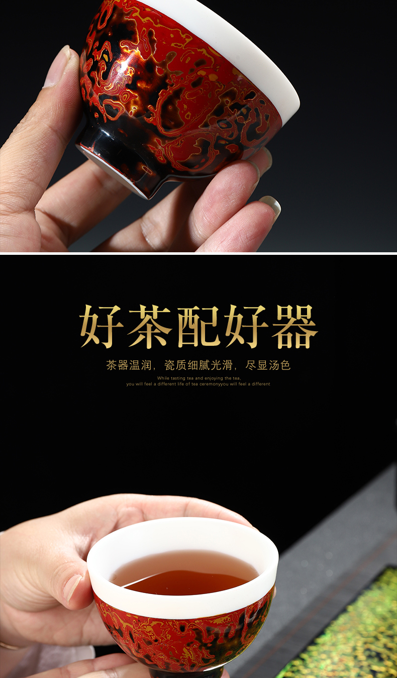 Recreational product lacquer tea palace wind high - white kung fu tea cup of pure checking Chinese lacquer cups sample tea cup