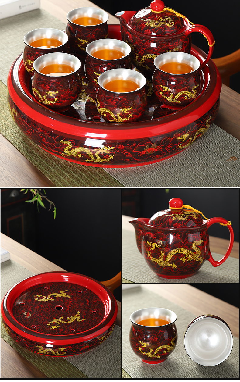 Recreational product double anti hot tea set home sitting room of a complete set of kung fu tea set ceramic teapot teacup tea tray