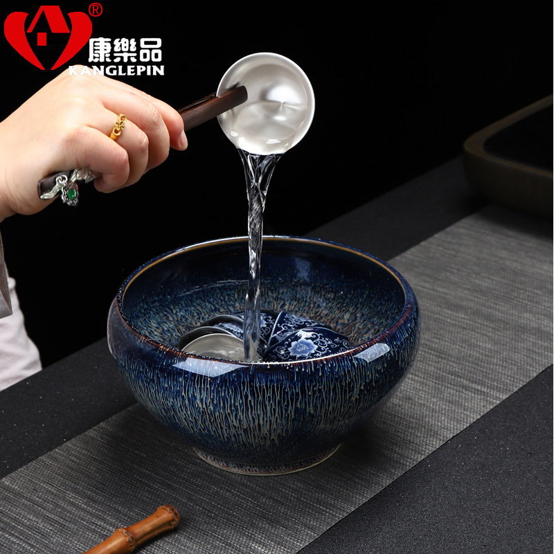 Recreation products exquisite obsidian become tea built large ceramic bath light cup washing water to wash bowl household temmoku glaze kung fu