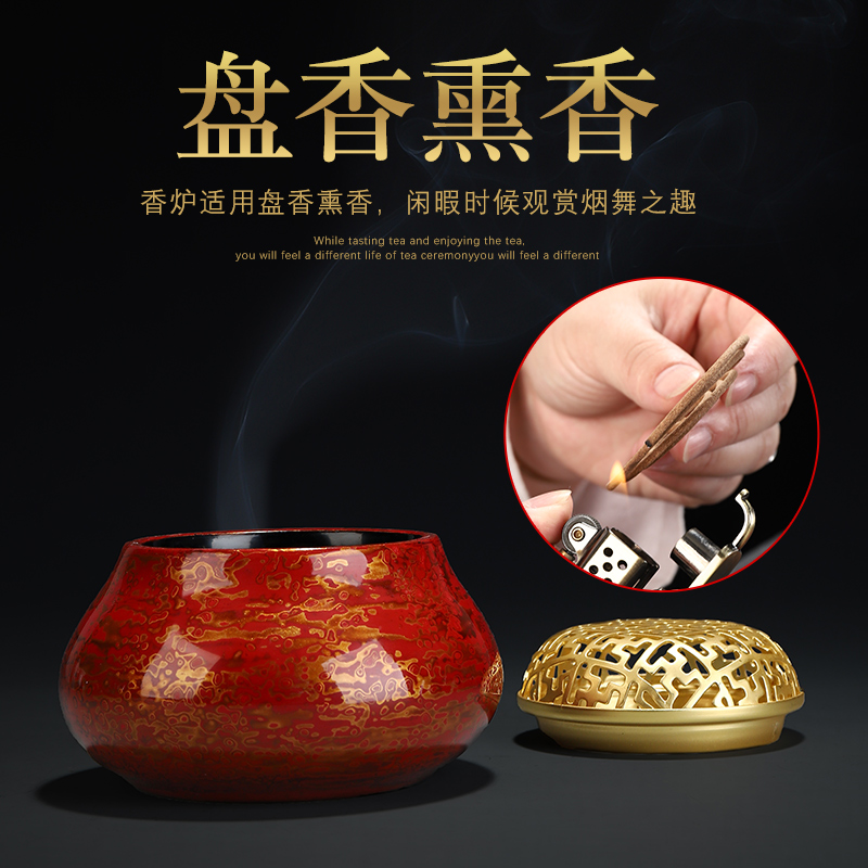 Recreational product big lacquer there are portable Chinese trumpet censer household ceramics sandalwood disk present zen furnace