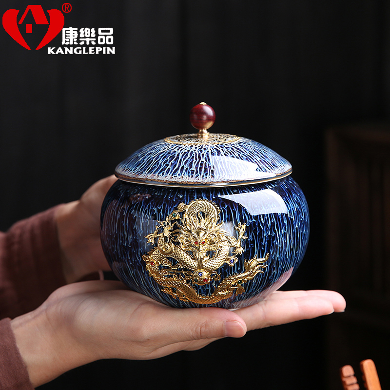 Recreational product obsidian variable temmoku glaze caddy fixings have the silver jingdezhen porcelain pot storage POTS small creative tea