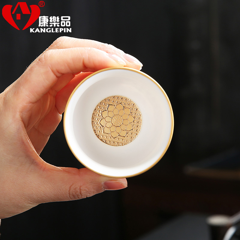 Recreation article 24 k gold gold cup sample tea cup single CPU kung fu tea set small checking ceramic tea master CPU